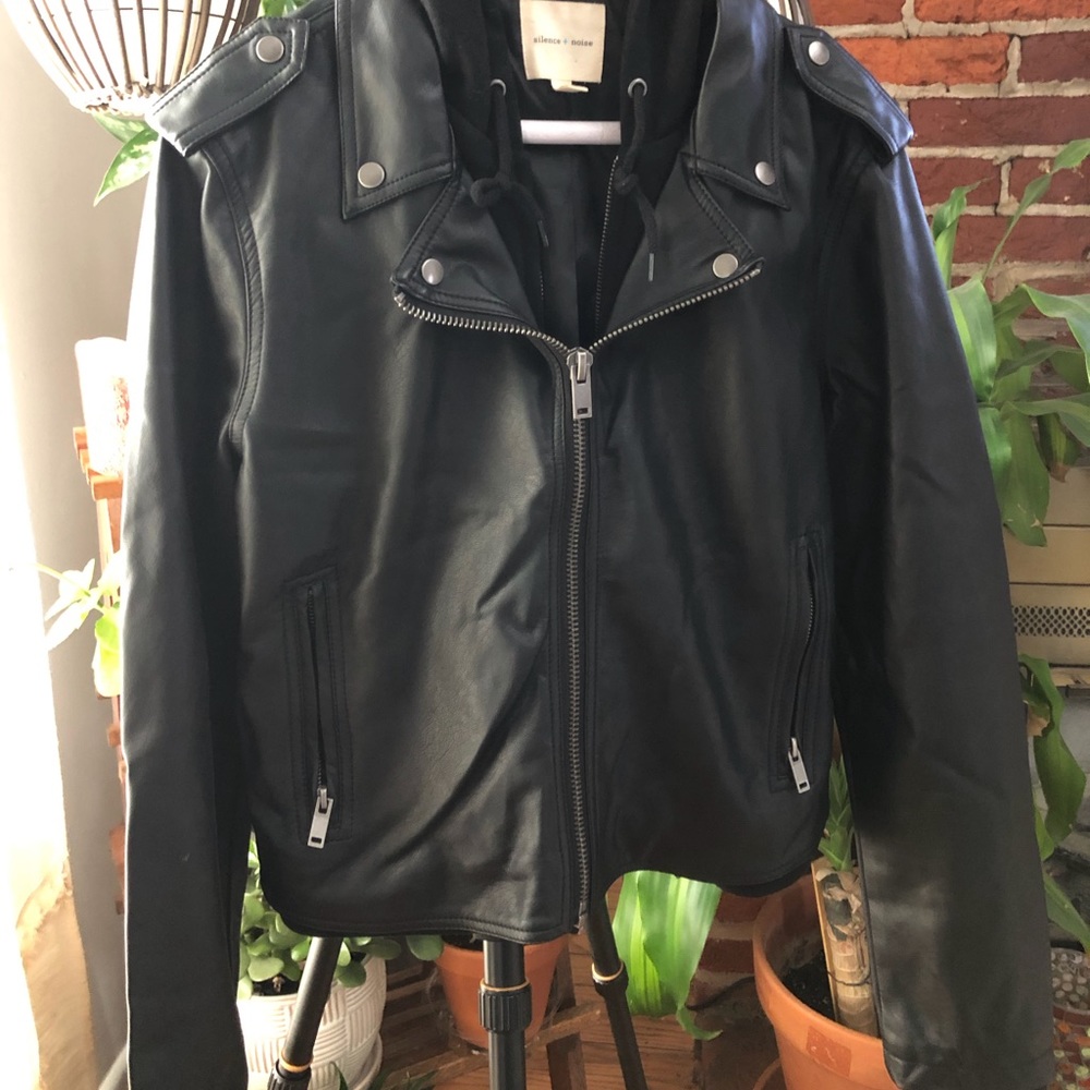 Silence + Noise Faux Leather Hooded Zip-Up Jacket